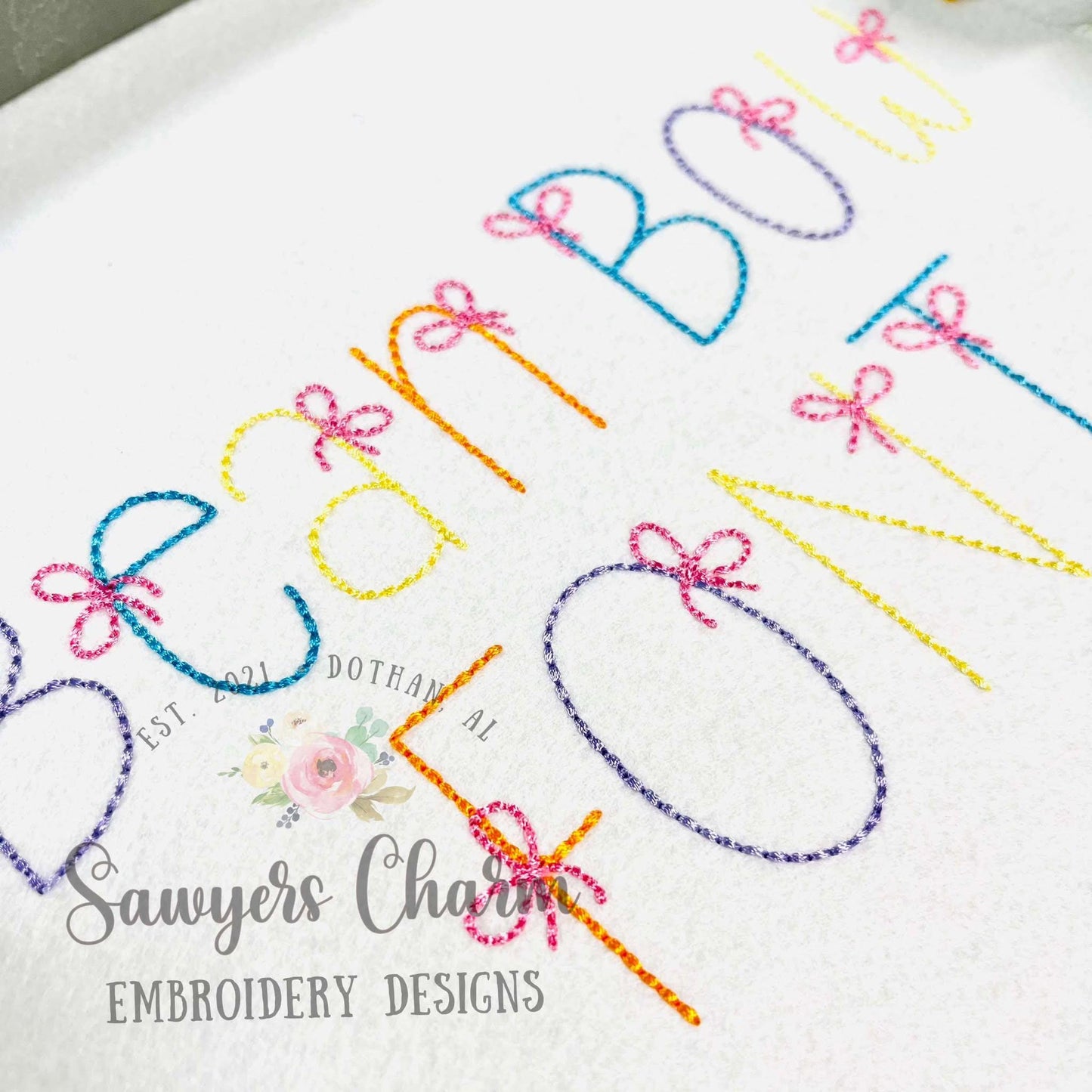 Bean Bow Bean stitch machine embroidery font, lower & uppercase letters, 9 sizes, BX included, perfect for monograms, quick stitch, coquette