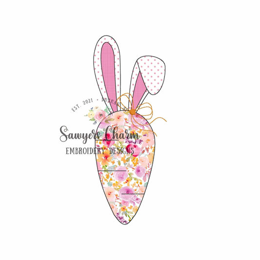 BUNDLE Carrot with bunny rabbit ears, with/without coquette bow, bean & zig zag stitch machine applique embroidery design, spring garden