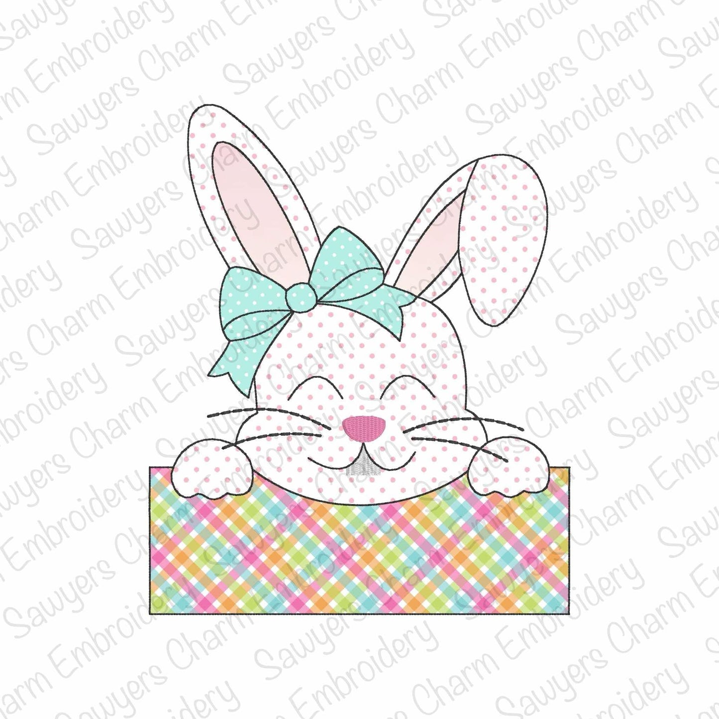 BUNDLE Bunny rabbit with coquette bow and name plate bean & zigzag stitch machine applique embroidery design, quick stitch, Easter, Spring