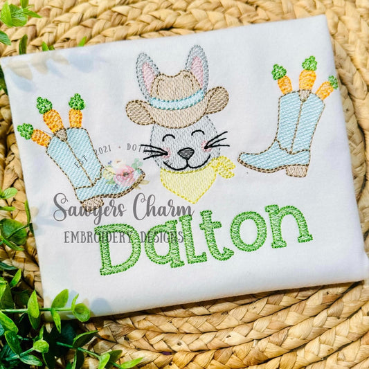 BUNDLE Cowboy boots & carrots, bunny, with/without bows sketch stitch trio, machine embroidery design, peter cottontail, spring, western hat