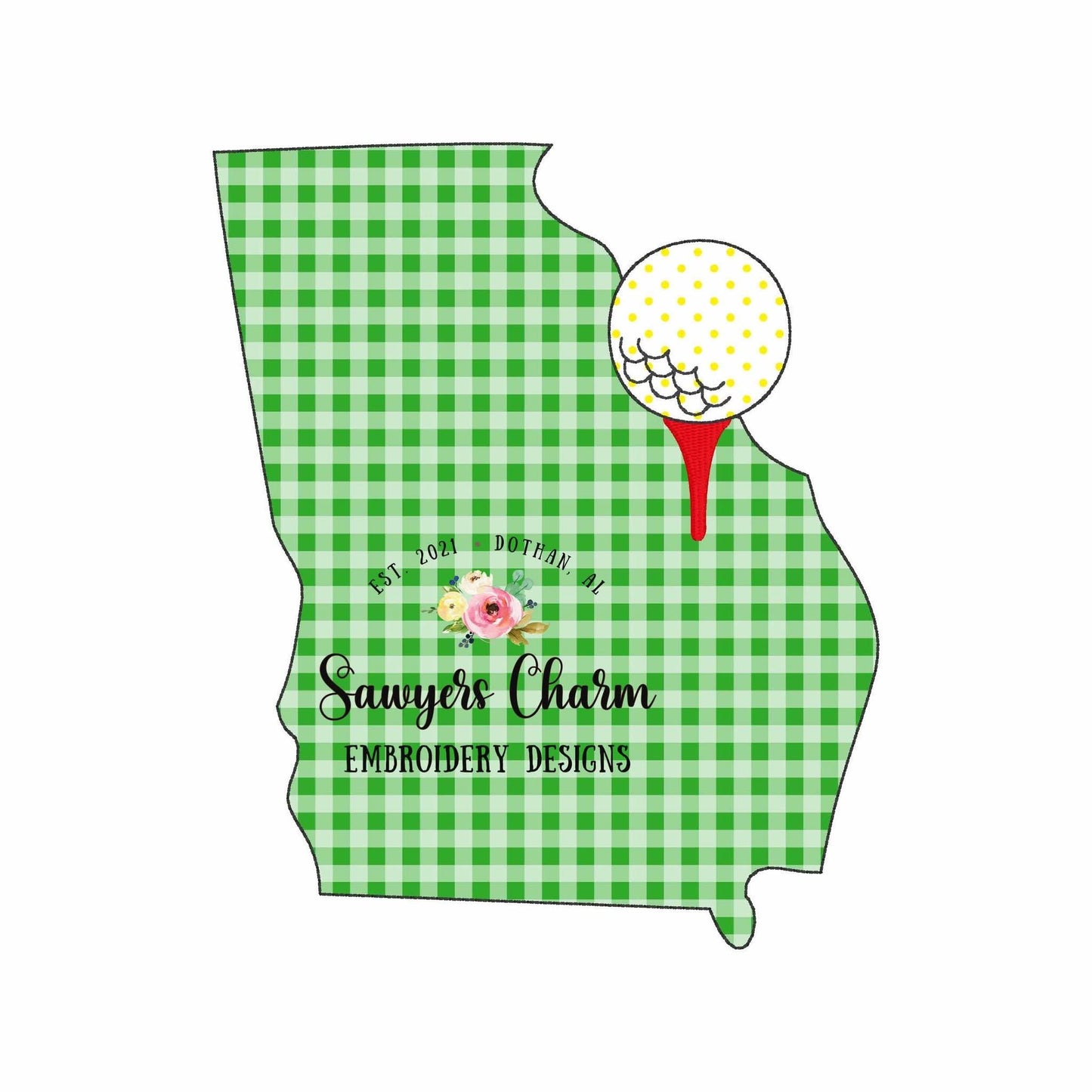 BUNDLE Georgia state with golf ball on tee, bean and zigzag stitch machine applique, embroidery design, spring sports, masters tournament