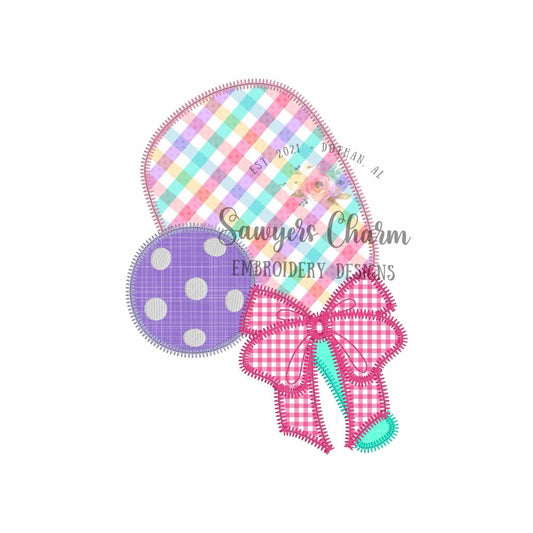 BUNDLE Pickleball paddle/racket with coquette bow bean & zigzag machine applique embroidery design, quick stitch, spring summer sports court