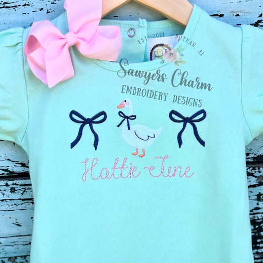 Goose with coquette bows fill stitch trio, machine embroidery design file, spring farm animal, quick stitch, Easter, duck, large sizes