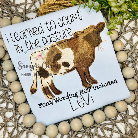 BUNDLE Cow bean stitch machine applique embroidery design file, spring farm animal, with/without coquette bow, moo, heifer, dairy farmer