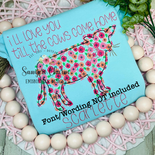 BUNDLE Cow bean stitch machine applique embroidery design file, spring farm animal, with/without coquette bow, moo, heifer, dairy farmer