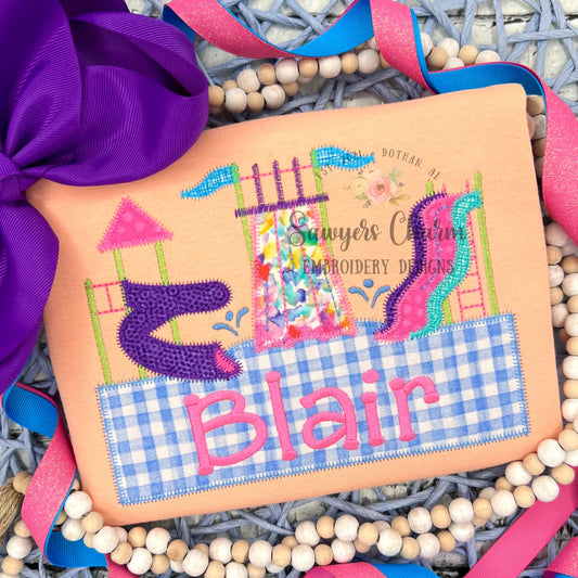 BUNDLE Water park slides trio bean & zig zag stitch machine embroidery design file, quick stitch, summer fun, pool, swimming, play outside