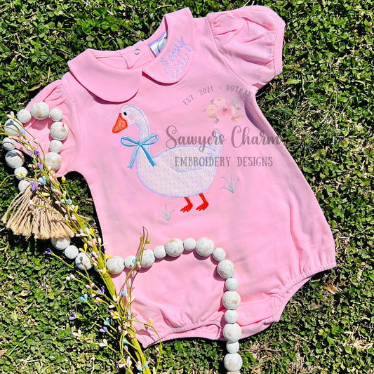 BUNDLE Coquette goose with bow bean & zigzag stitch machine applique embroidery design file, spring farm animal, quick stitch, Easter, duck