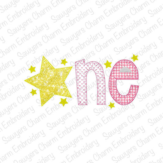 ONE twinkle stars blanket stitch machine applique embroidery design file, quick stitch, first birthday, party, vintage stitch