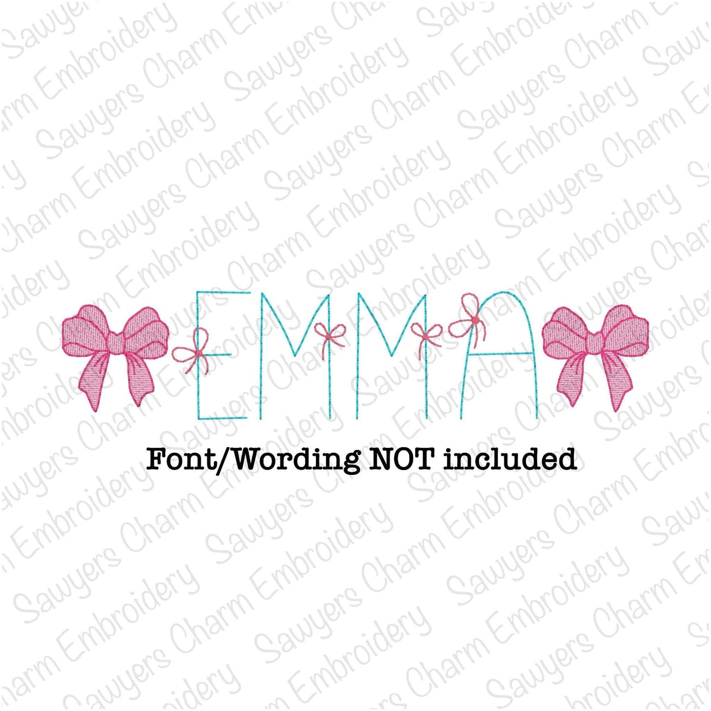 Coquette Bow with streamers sketch stitch machine embroidery design file, quick stitch, girls, hair ribbon, vintage, perfect for monogram
