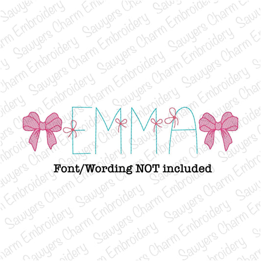 Coquette Bow with streamers sketch stitch machine embroidery design file, quick stitch, girls, hair ribbon, vintage, perfect for monogram