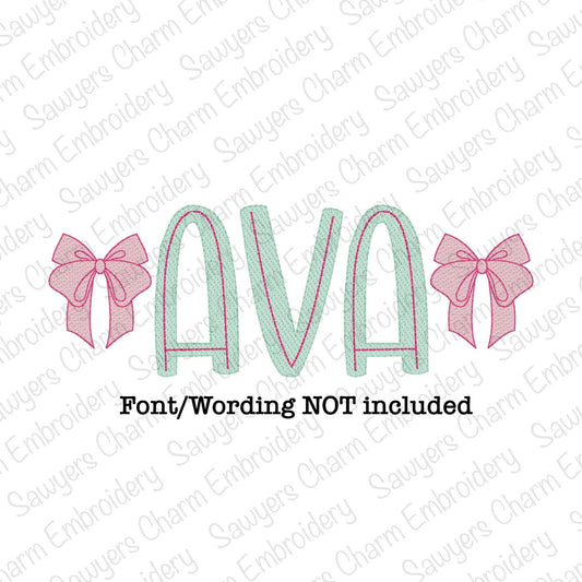 Coquette Bow with long streamers sketch stitch machine embroidery design file, quick stitch, girl hair ribbon, vintage, perfect for monogram