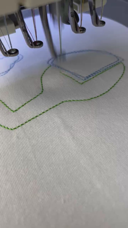 Squiggly helicopter bean stitch machine embroidery design, scribble vintage stitch, transportation, sunshine clouds