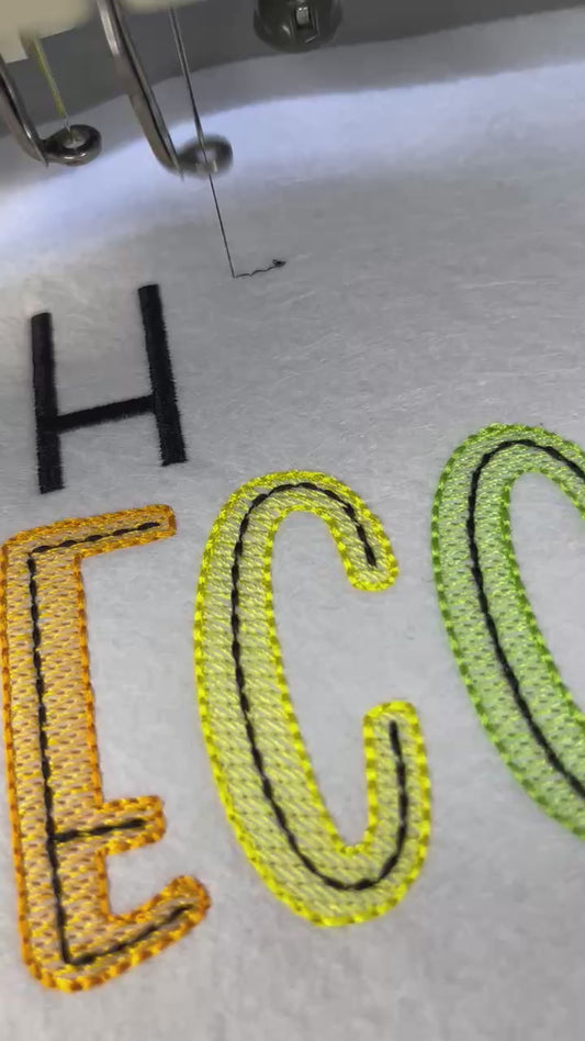 Hello Second Grade, sketch stitch embroidery design, satin stitch, back to school, elementary student/teacher