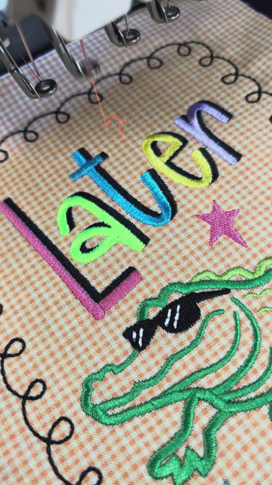 Later Gator bean stitch applique BUNDLE, machine embroidery design, with/without coquette bow, satin stitch star doodles