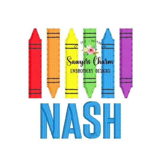 Mini fill crayons in a row machine embroidery design file, quick stitch, perfect for monograms, satin stitch, colors, back to school